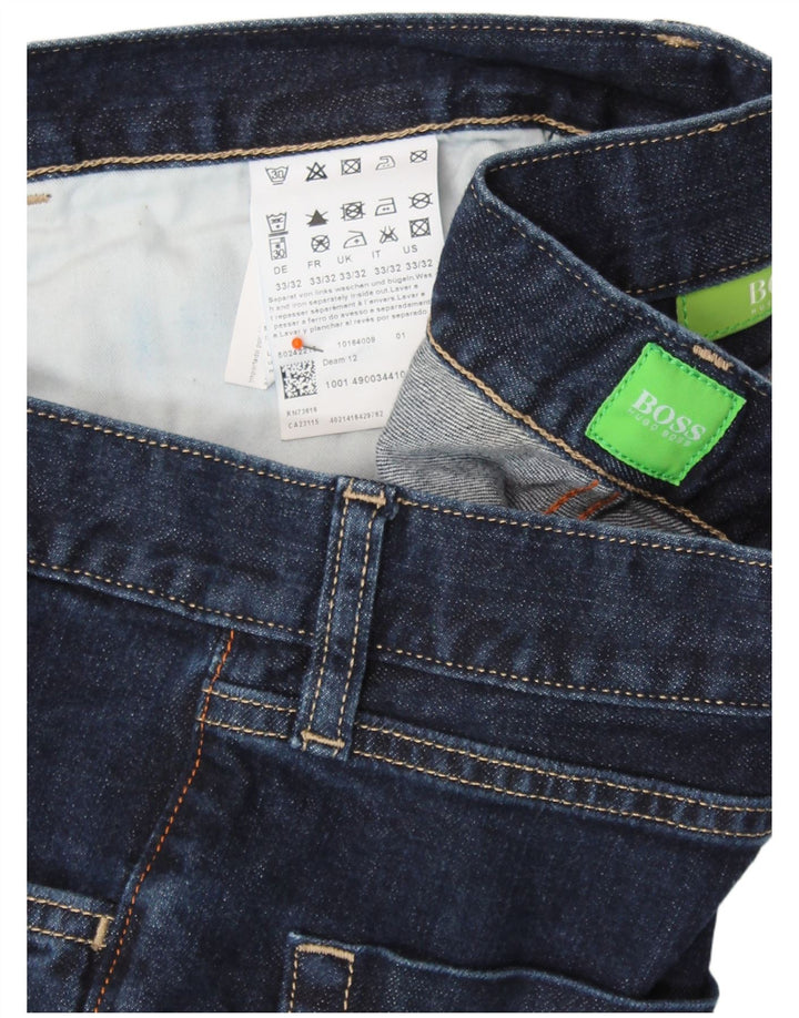 HUGO BOSS Calça jeans masculina cortada W33 L25 algodão azul marinho