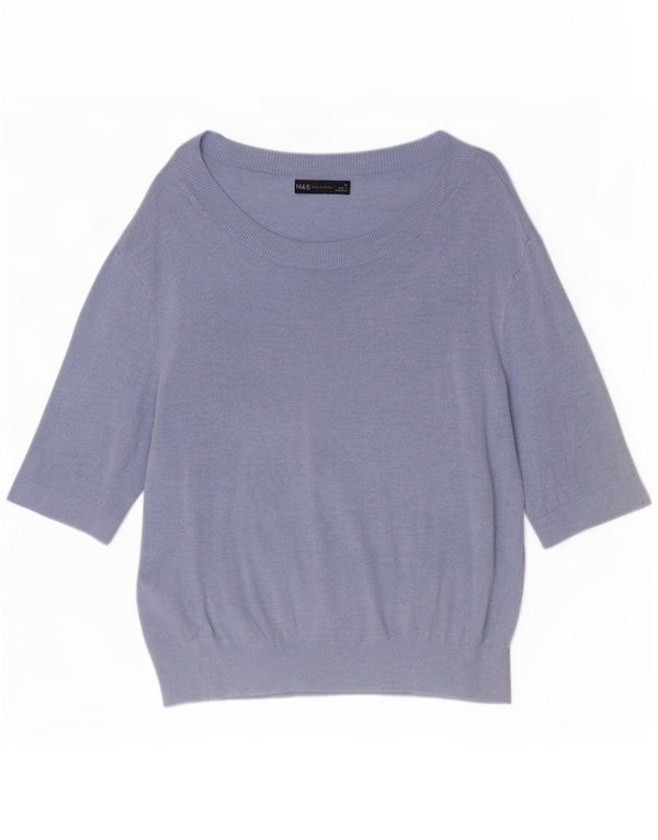 Suéter feminino Marks & Spencer manga 3/4 com gola canoa Reino Unido 10 pequeno azul