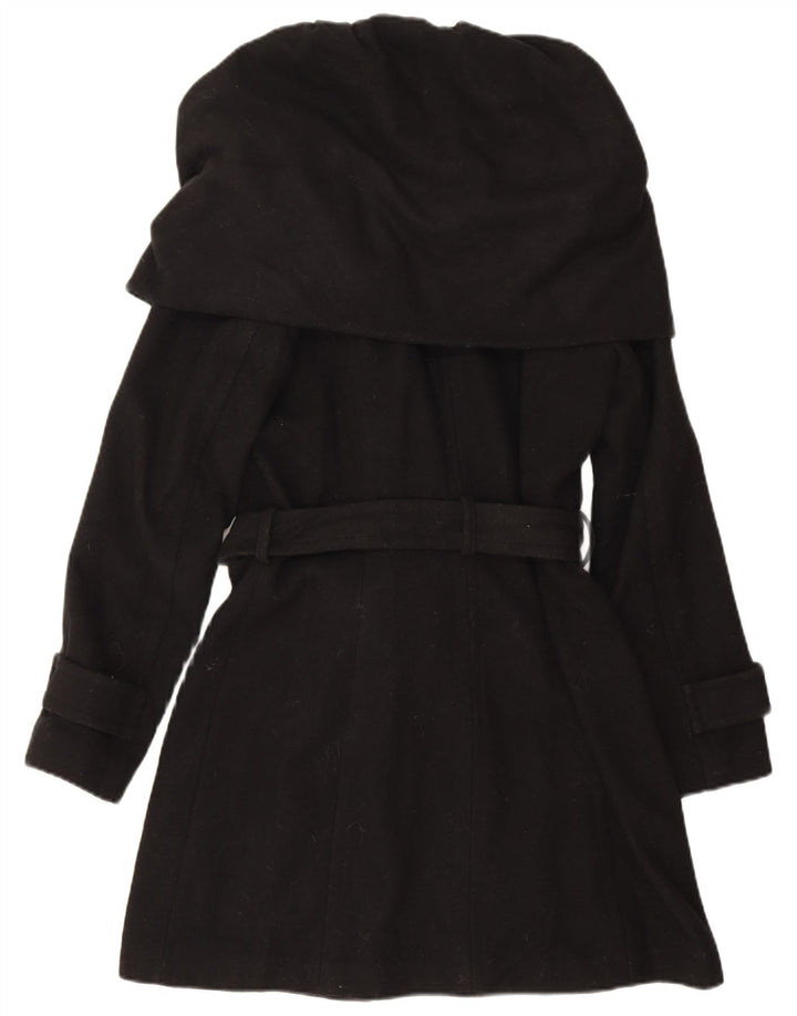 Zara Womens Trench Coat UK 12 Médio Lã Preta