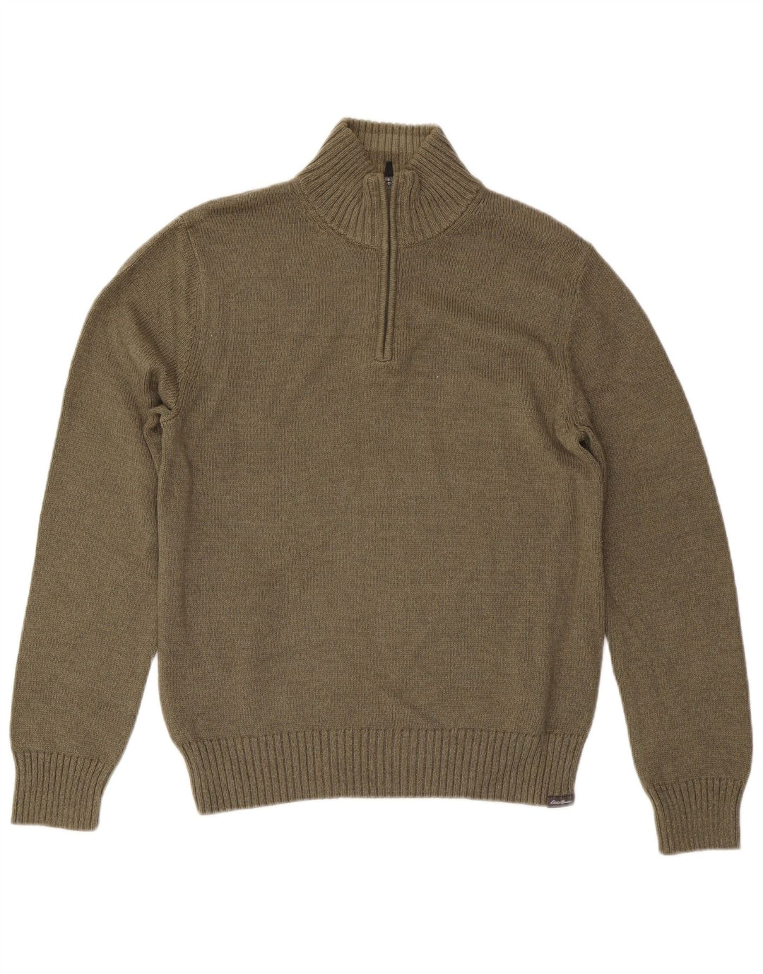 Suéter masculino EDDIE BAUER com zíper e gola pequena de algodão cáqui