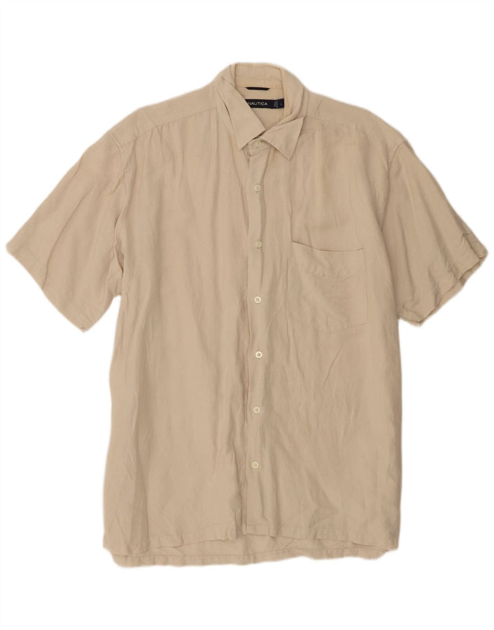Camisa masculina Nautica de manga curta grande linho bege