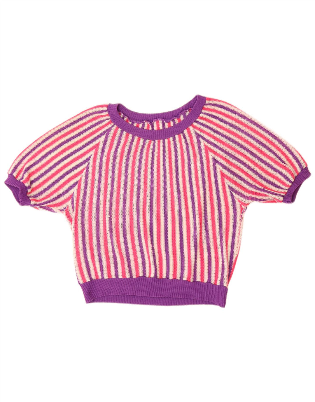 Suéter feminino VINTAGE com gola canoa Reino Unido 14 grande listrado multicolorido