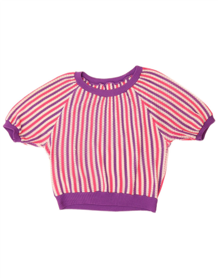 Suéter feminino VINTAGE com gola canoa Reino Unido 14 grande listrado multicolorido