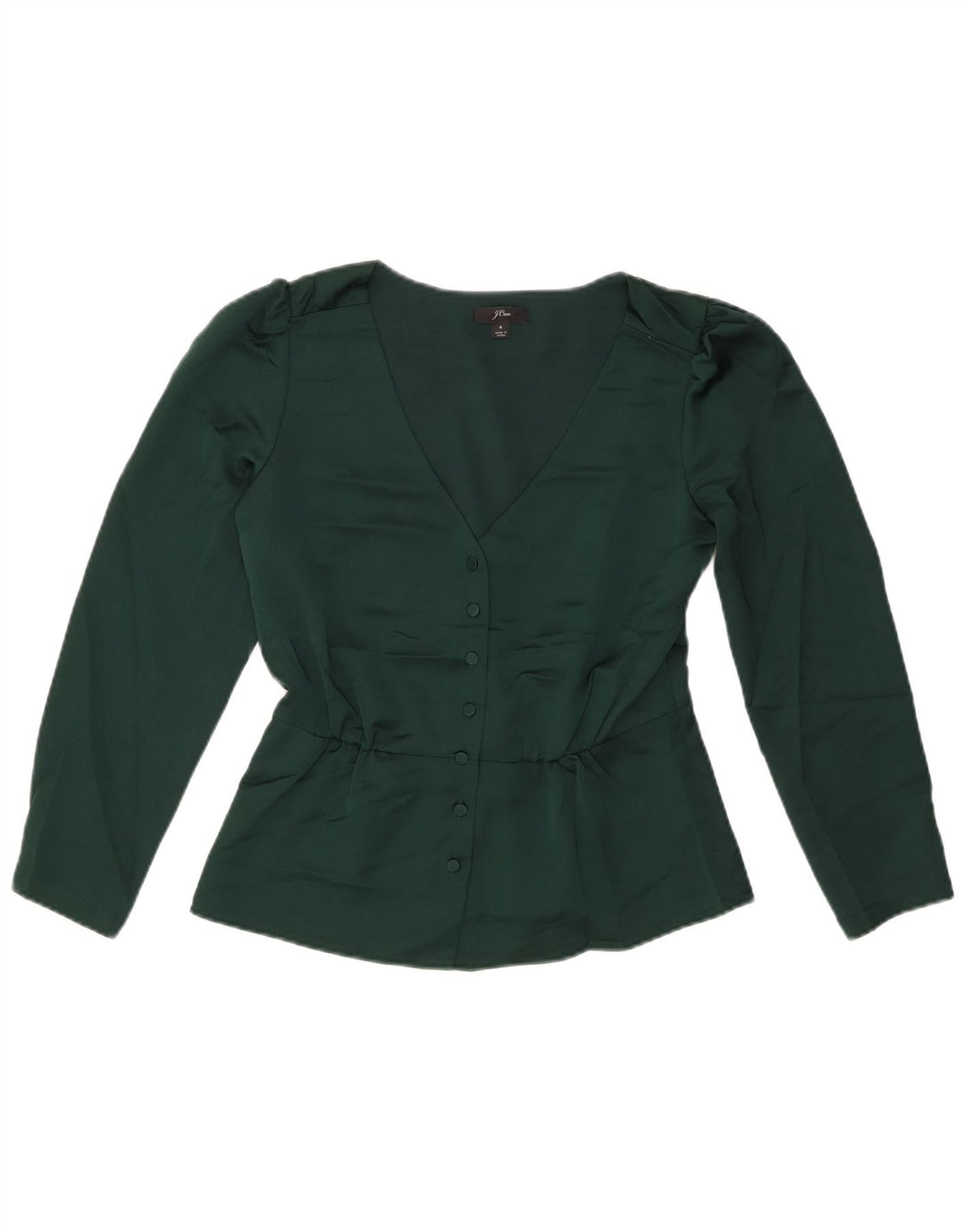 J. CREW blusa feminina manga 3/4 EUA 4 pequena verde poliéster