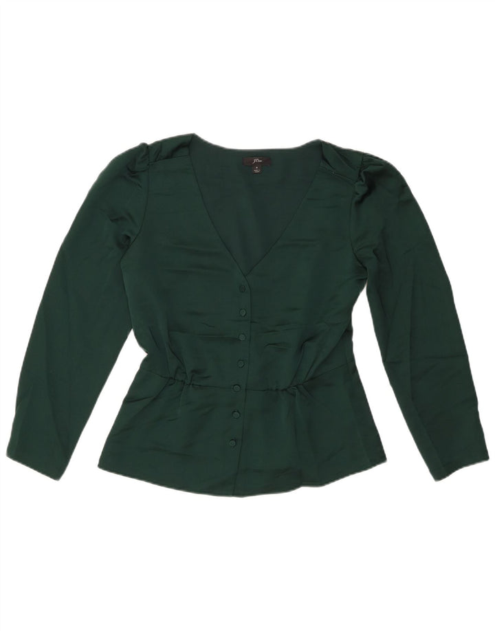 J. CREW blusa feminina manga 3/4 EUA 4 pequena verde poliéster