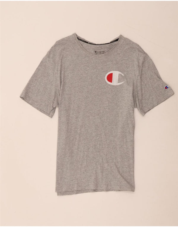 Camiseta masculina estampada Champion grande algodão manchado cinza