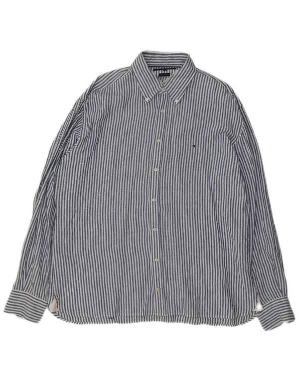 Tommy Hilfiger Mens Shirt 2XL Blue Pinstripe Linen