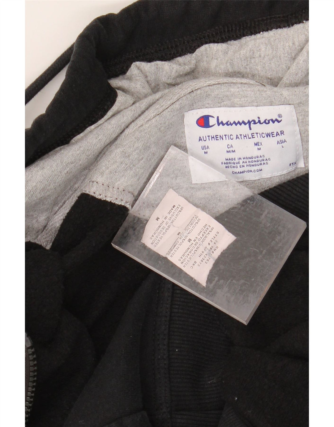 CHAMPION Suéter masculino com capuz e zíper gráfico médio algodão preto