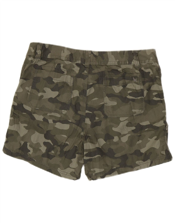EDDIE BAUER Shorts chino feminino EUA 12 grande W36 algodão camuflado cáqui