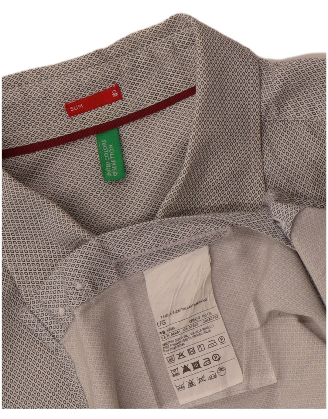 Camisa masculina slim fit BENETTON grande algodão geométrico cinza
