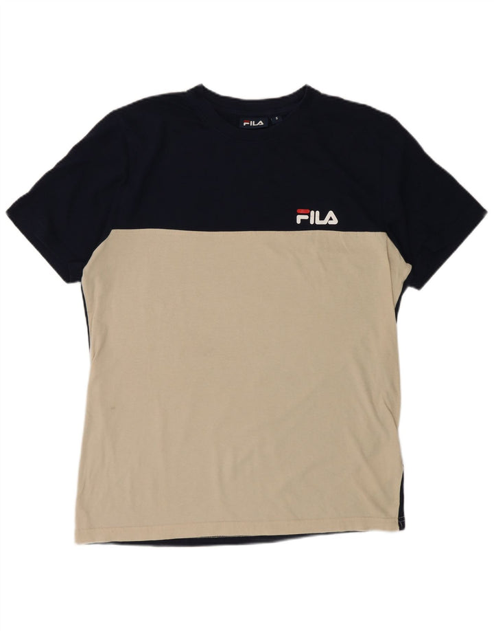 Camiseta masculina Fila top pequeno algodão colorblock azul marinho