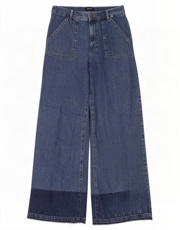 Max&Co. Jeans feminino cintura alta perna larga W28 L30 azul colorblock algodão