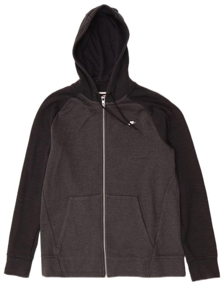 Suéter masculino Nike com capuz e zíper cinza médio algodão colorblock