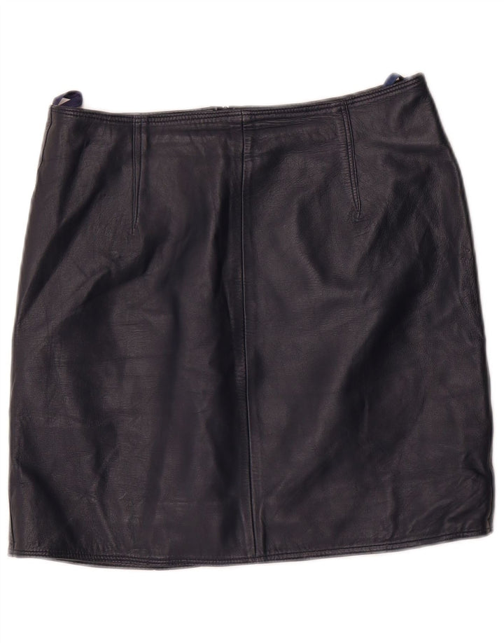 Mini saia de couro feminina vintage UE 36 pequena W28 couro azul marinho