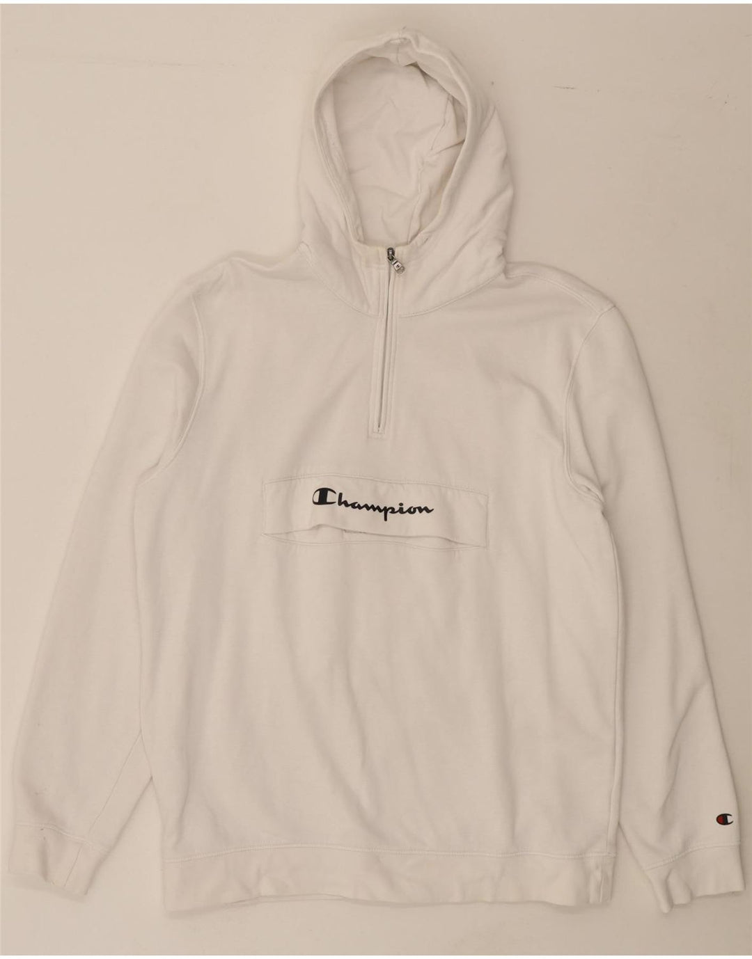 CHAMPION Womens Graphic Zip Neck Hoodie Jumper UK 18 XL White Cotton Vintage Champion and Second-Hand Champion from Messina Hembry 