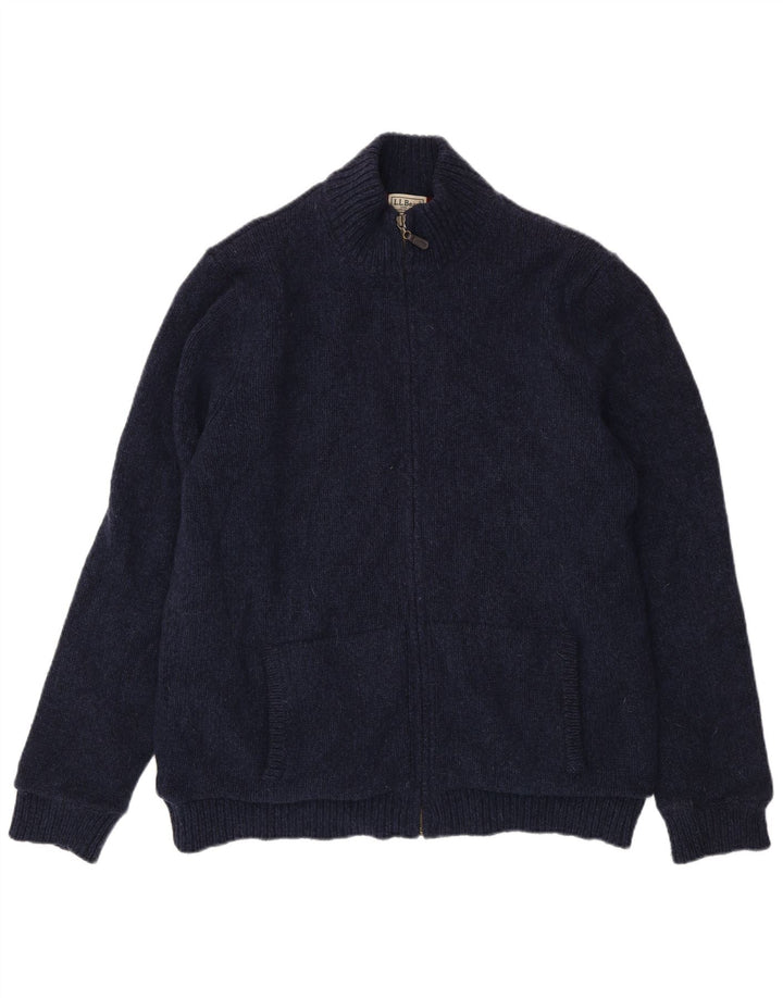 L.L.Bean Suéter cardigã alto masculino grande lã de cordeiro azul marinho