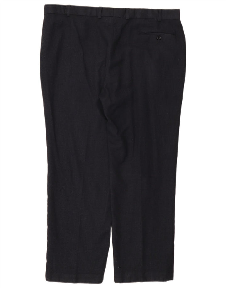 Calça masculina de terno reto Marks & Spencer W40 L29 lã azul marinho