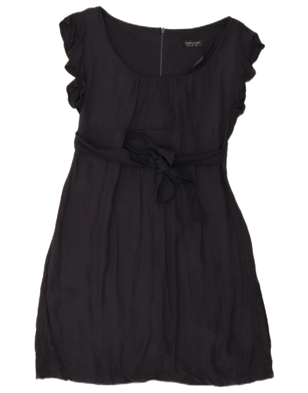 Vestido evasê feminino Topshop Reino Unido 12 Viscose azul marinho médio