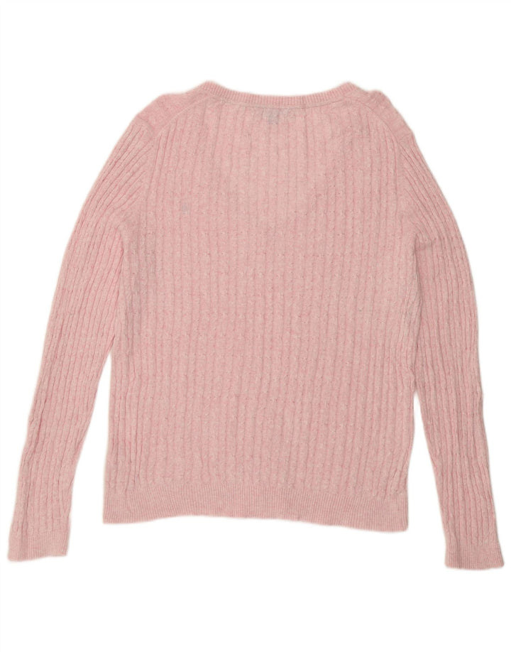 Suéter feminino Tommy Hilfiger com decote em V Reino Unido 16 grande algodão rosa