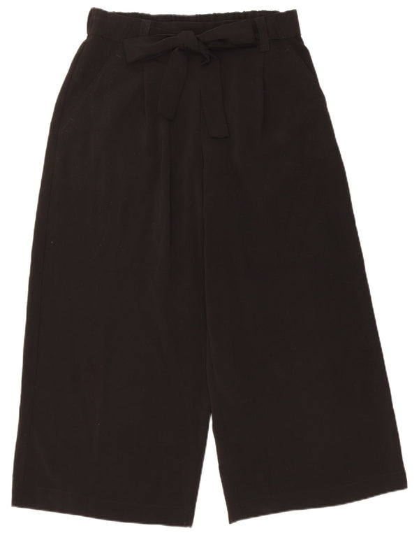 Zara Calça capri feminina de perna larga médio W28 L22 poliéster preto