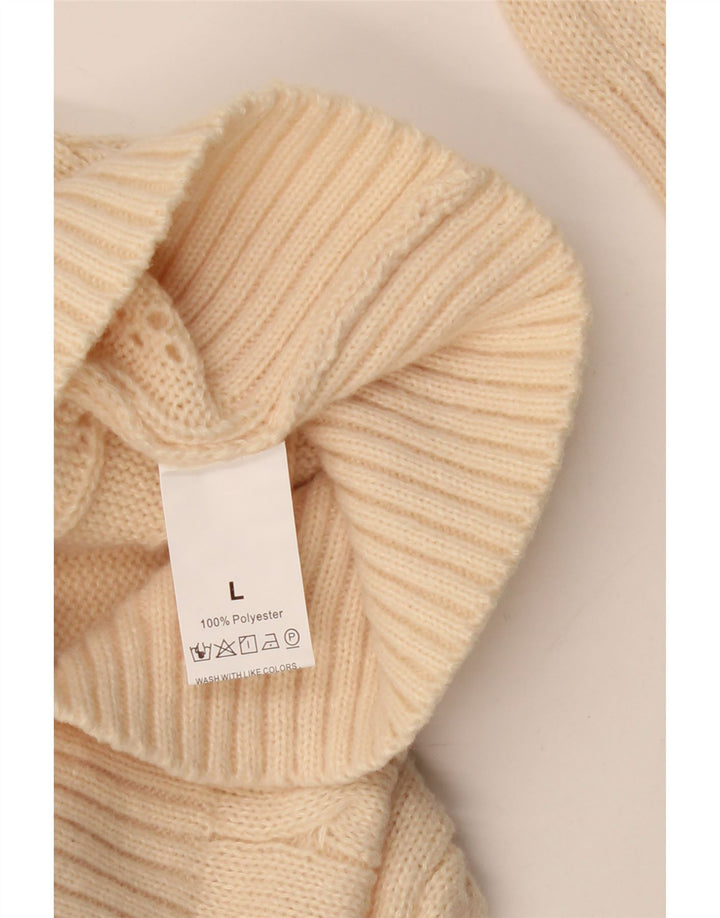 Suéter cardigã feminino VINTAGE Reino Unido 16 grande poliéster bege