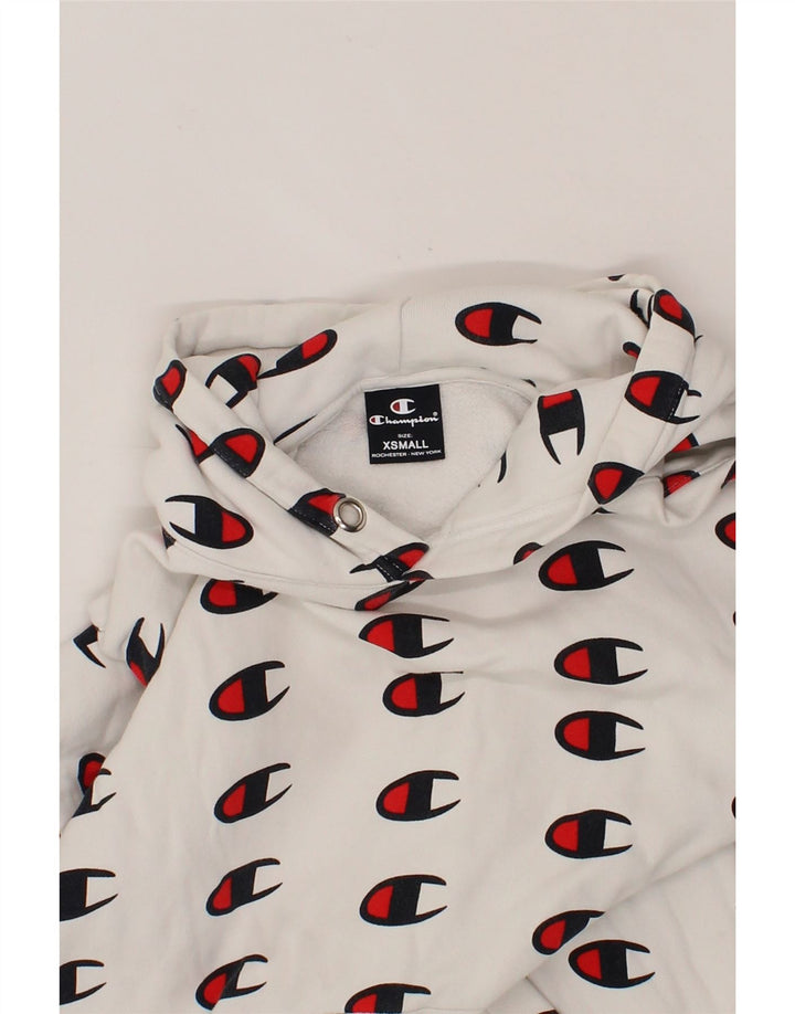 CHAMPION Womens Oversized Graphic Hoodie Jumper UK 6 XS White Vintage Champion and Second-Hand Champion from Messina Hembry 