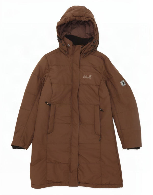 Casaco acolchoado com capuz feminino Jack Wolfskin Reino Unido 12/14 poliéster marrom médio