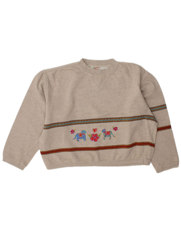 Stefanel moletom feminino cropped com estampa gráfica Reino Unido 14 listrado cinza médio