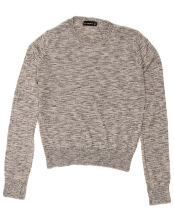 Zara Womens Crop Crew Neck Jumper Sweater UK 12 Medium Grey Flecked