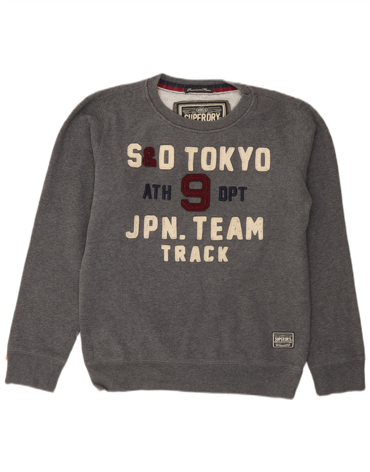 Superdry moletom gráfico masculino jumper grande algodão cinza