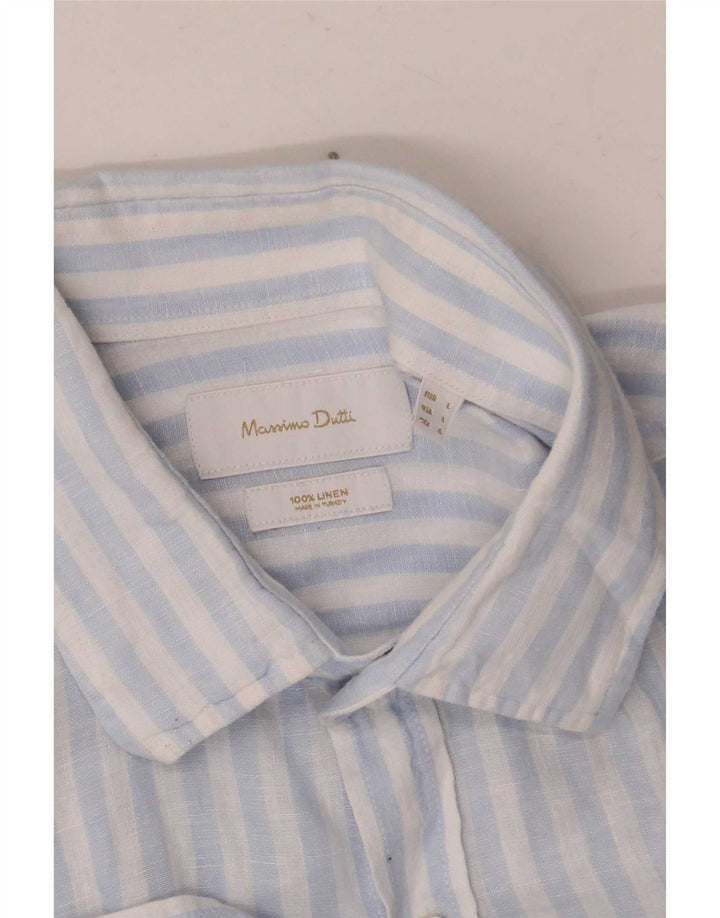 Camisa masculina Massimo Dutti grande linho listrado azul