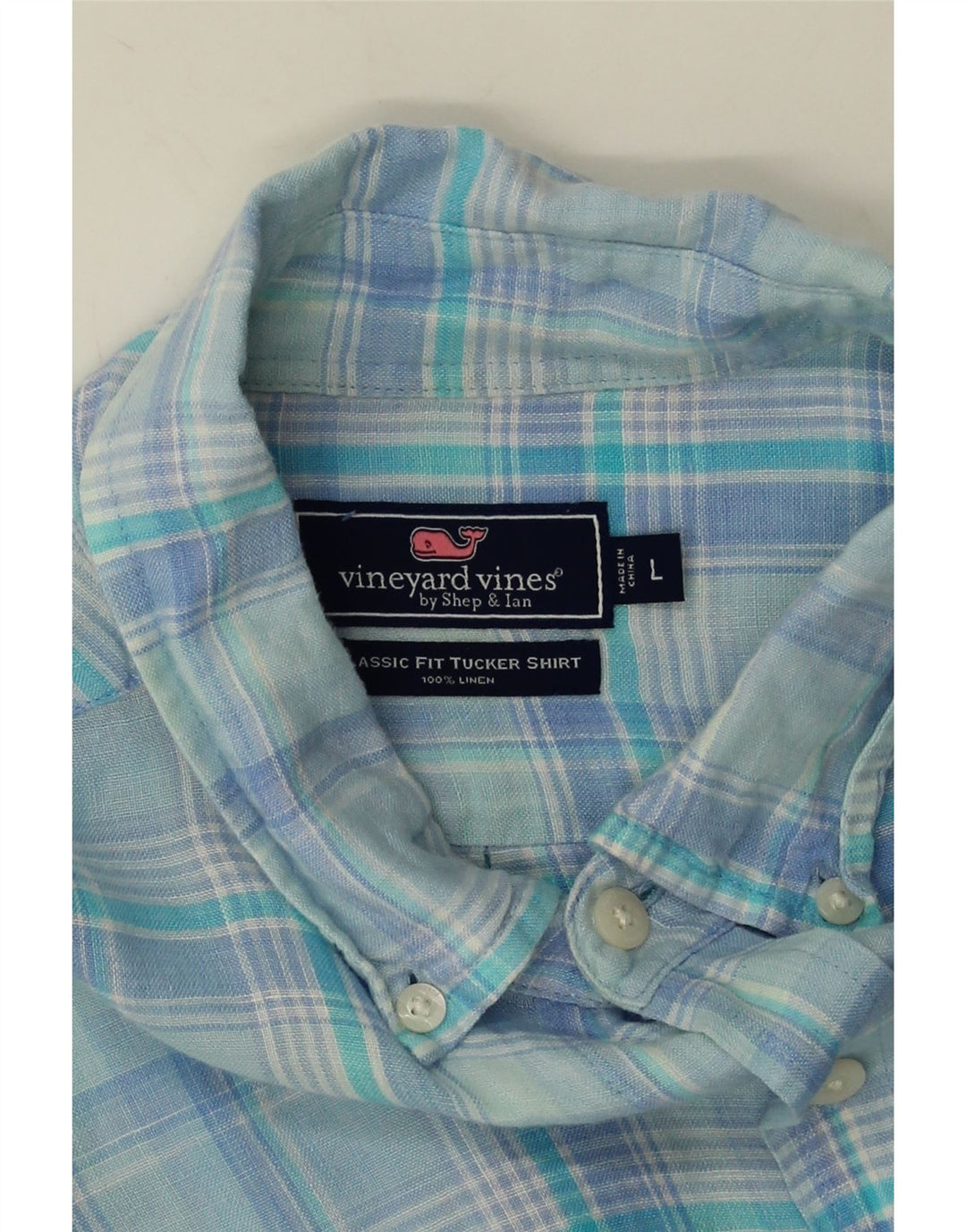Camisa masculina Vineyard Vines Classic Fit grande linho xadrez azul