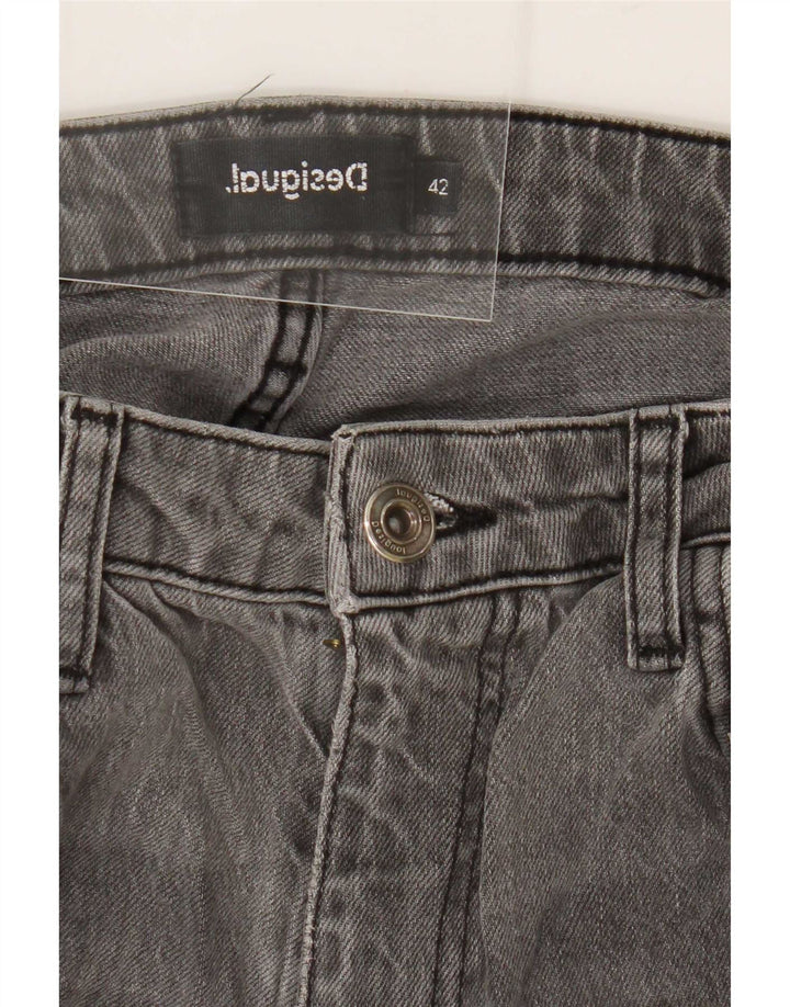 Desigual Jeans feminino com estampa abstrata reta EU 42 grande W32 L28 cinza