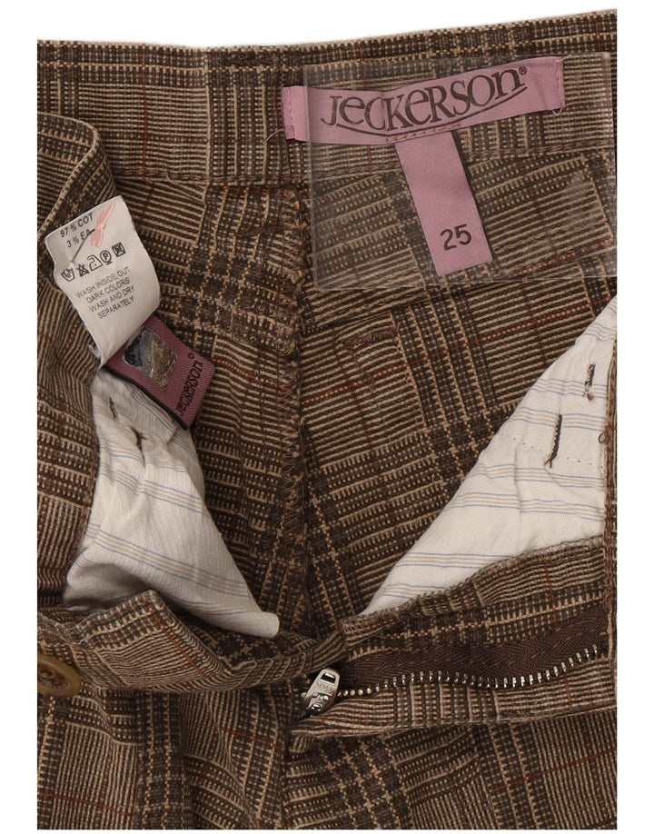 Calça casual feminina JECKERSON W25 L25 algodão xadrez marrom