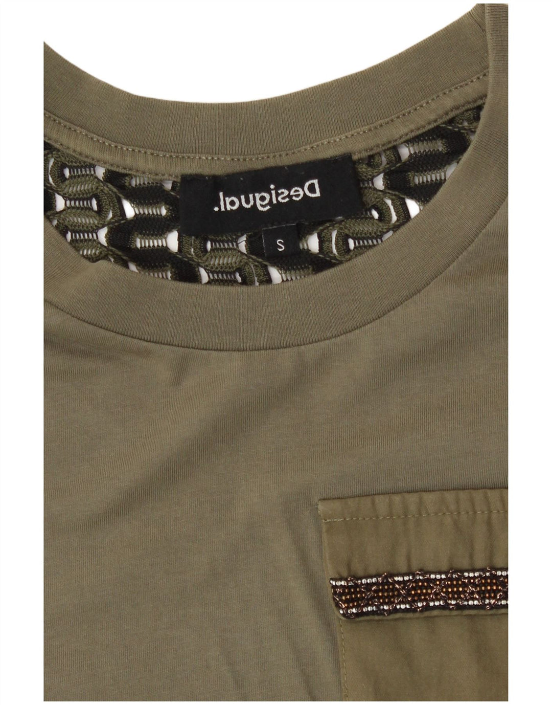 Desigual Camiseta Feminina Top UK 10 Pequeno Poliéster Cáqui