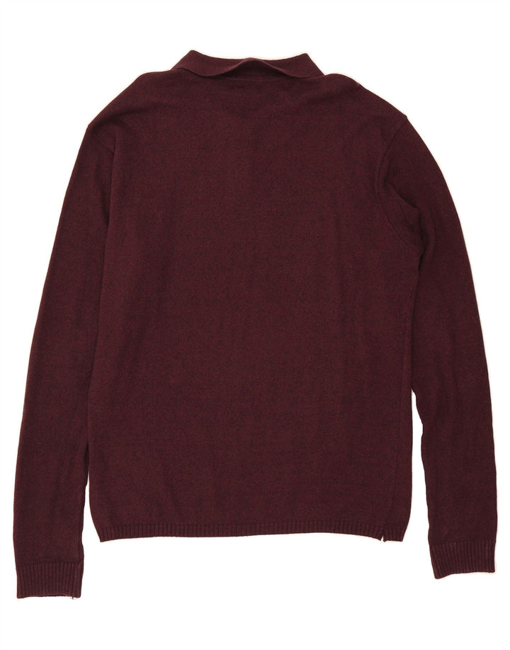 IZOD Mens Polo Neck Jumper Sweater XL Burgundy Striped Cotton Vintage Izod and Second-Hand Izod from Messina Hembry 