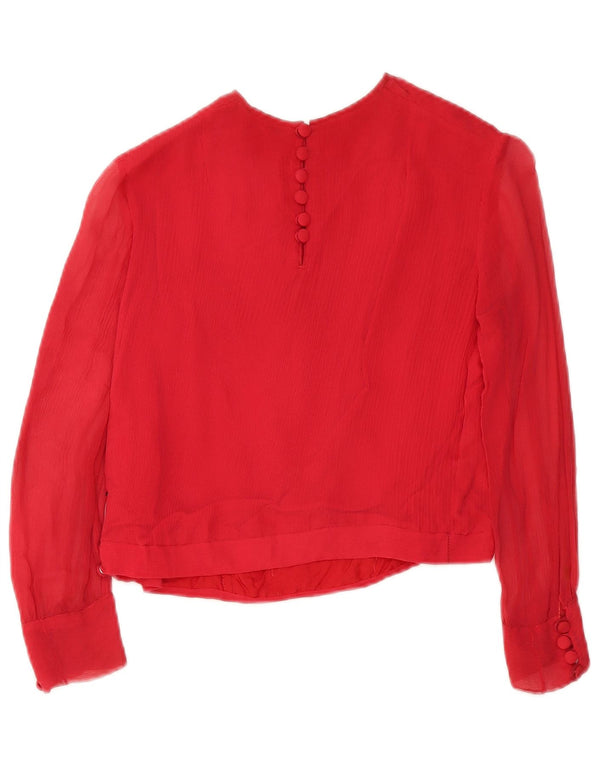 Blusa feminina vintage de manga 3/4 Top UK 10 pequeno vermelho