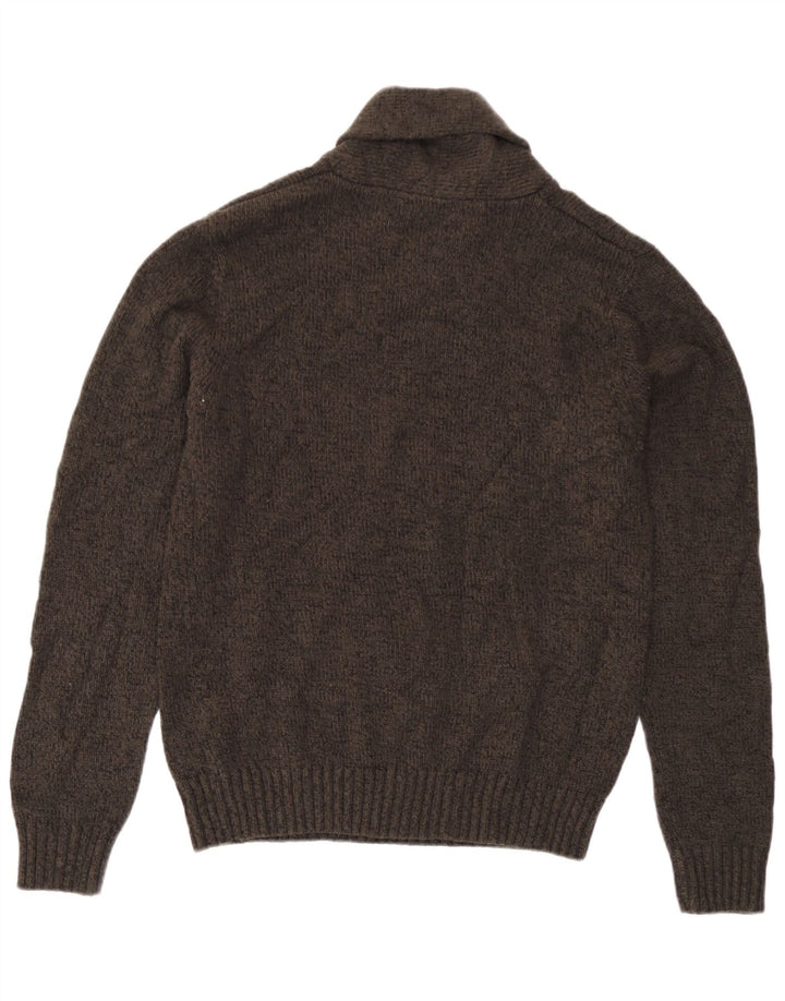Suéter masculino Marks & Spencer com gola xale pequeno acrílico manchado marrom