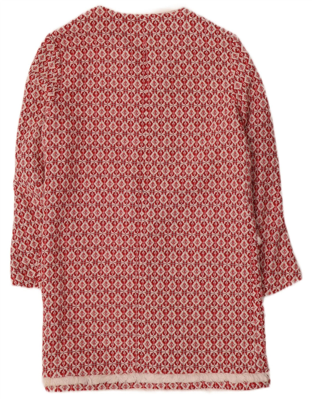 Sobretudo aberto de malha feminino Zara UK 10 poliéster geométrico vermelho pequeno
