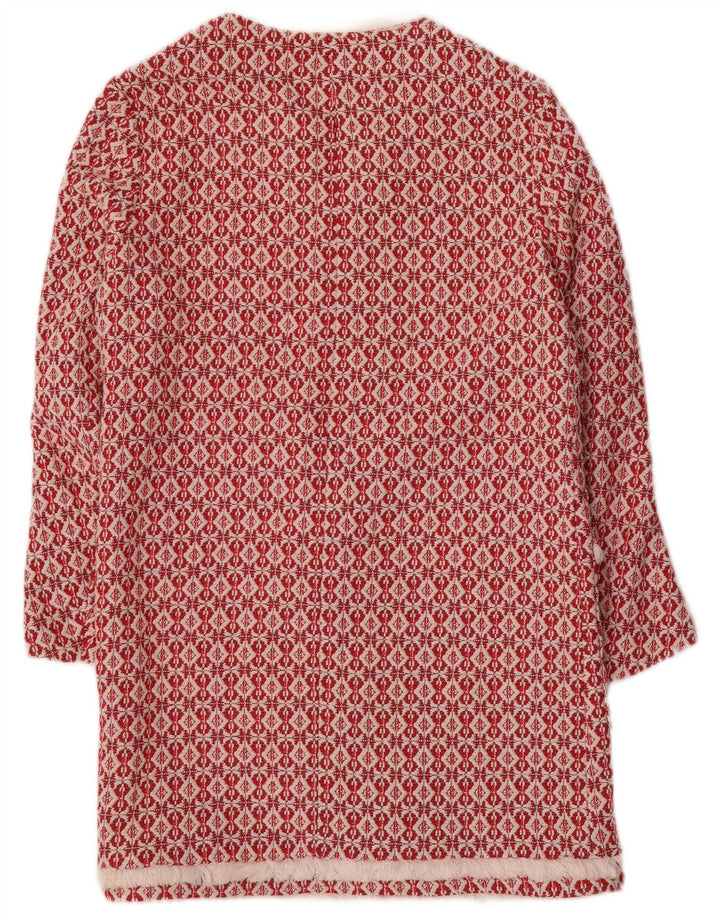 Sobretudo aberto de malha feminino Zara UK 10 poliéster geométrico vermelho pequeno