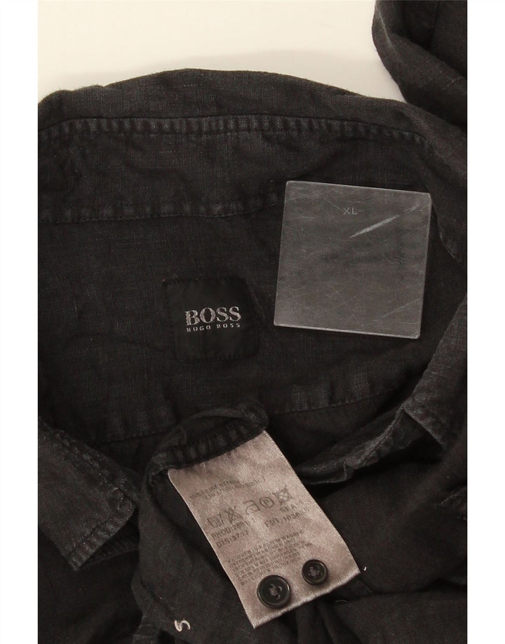 Camisa masculina de manga curta Hugo Boss XL cinza linho