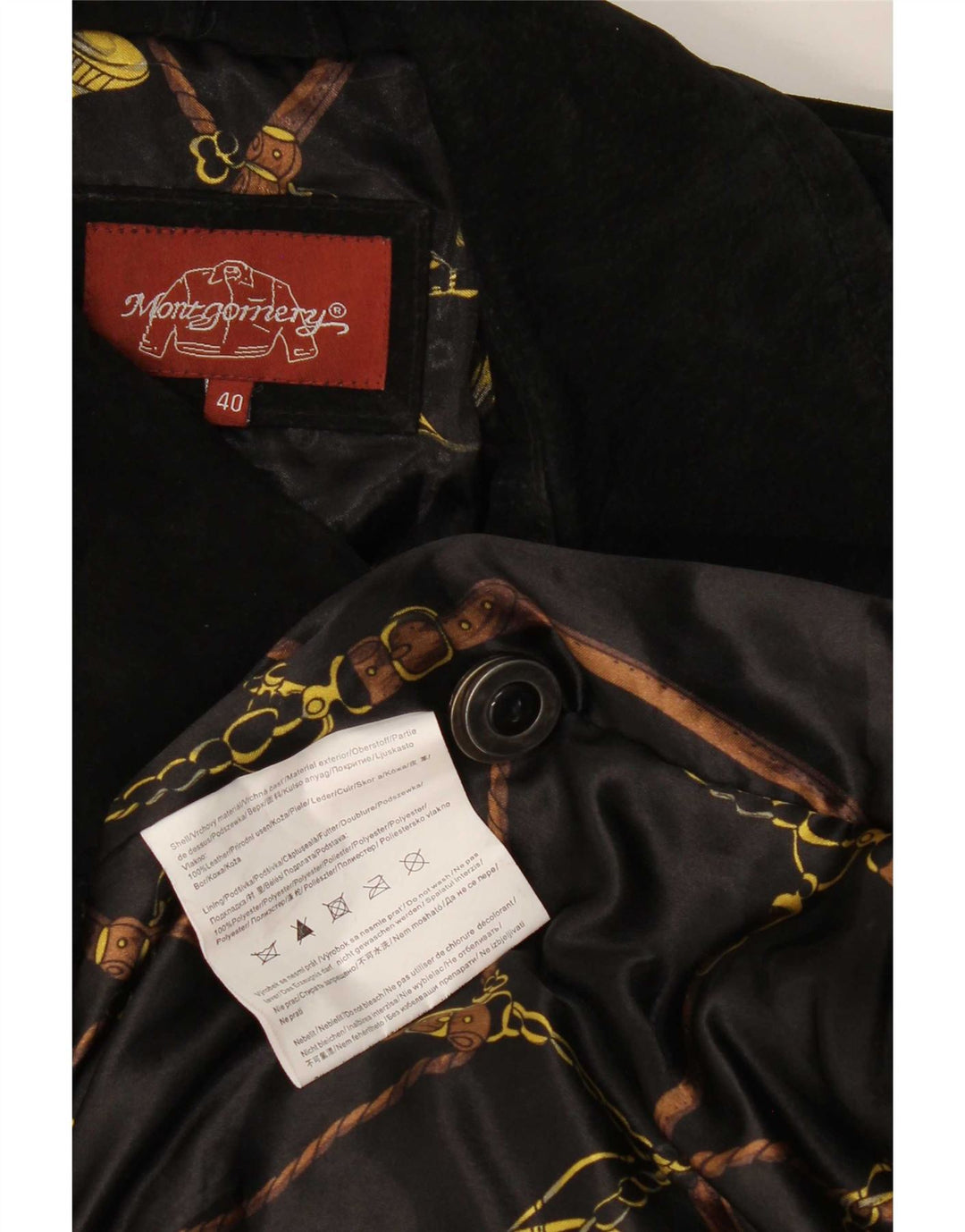 Casaco feminino de camurça duplo MONTGOMERY IT 40 pequeno couro preto