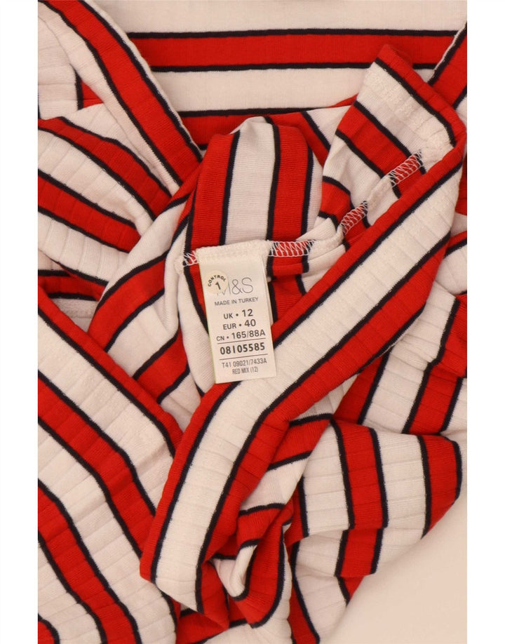 Top feminino Marks & Spencer com ombro de fora manga 3/4 Reino Unido 12 listrado vermelho médio