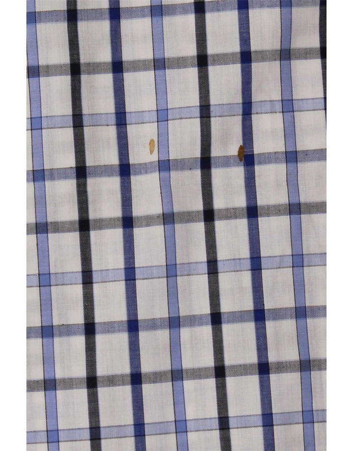 Pierre Cardin Camisa masculina de manga curta pequena azul xadrez poliéster