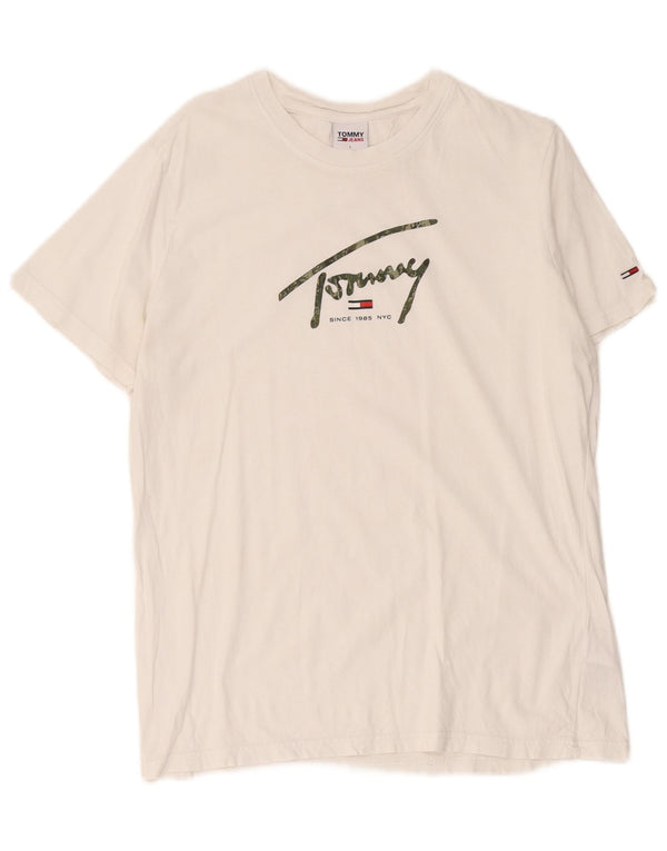 Camiseta masculina Tommy Hilfiger Regular Fit com estampa gráfica grande de algodão branco