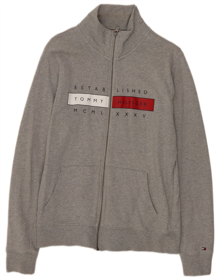 Jaqueta masculina Tommy Hilfiger com agasalho gráfico cinza médio algodão manchado