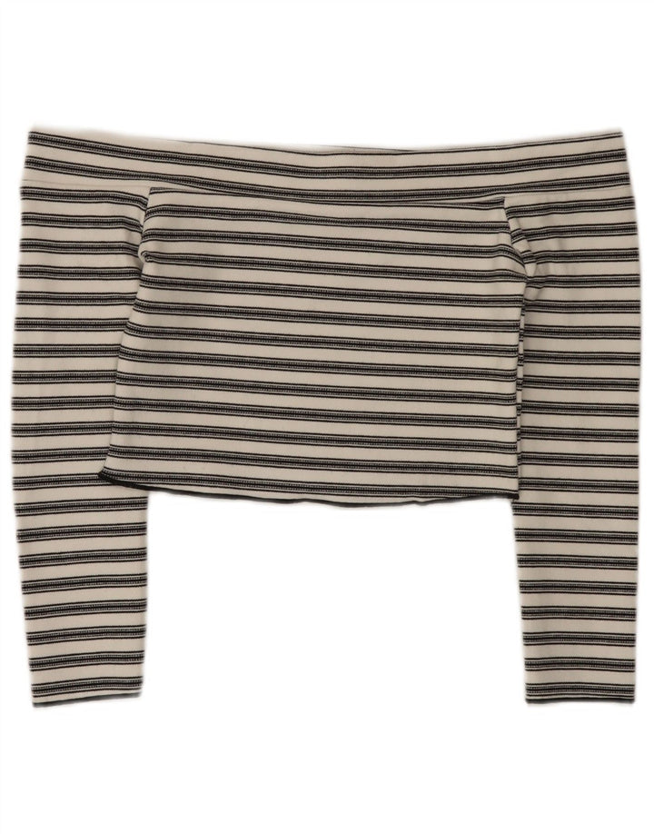 Zara Womens Crop Off Ombro Top UK 12 Médio Listrado Branco