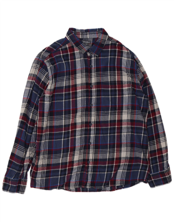 Camisa masculina de flanela EDDIE BAUER 2XL algodão xadrez azul marinho