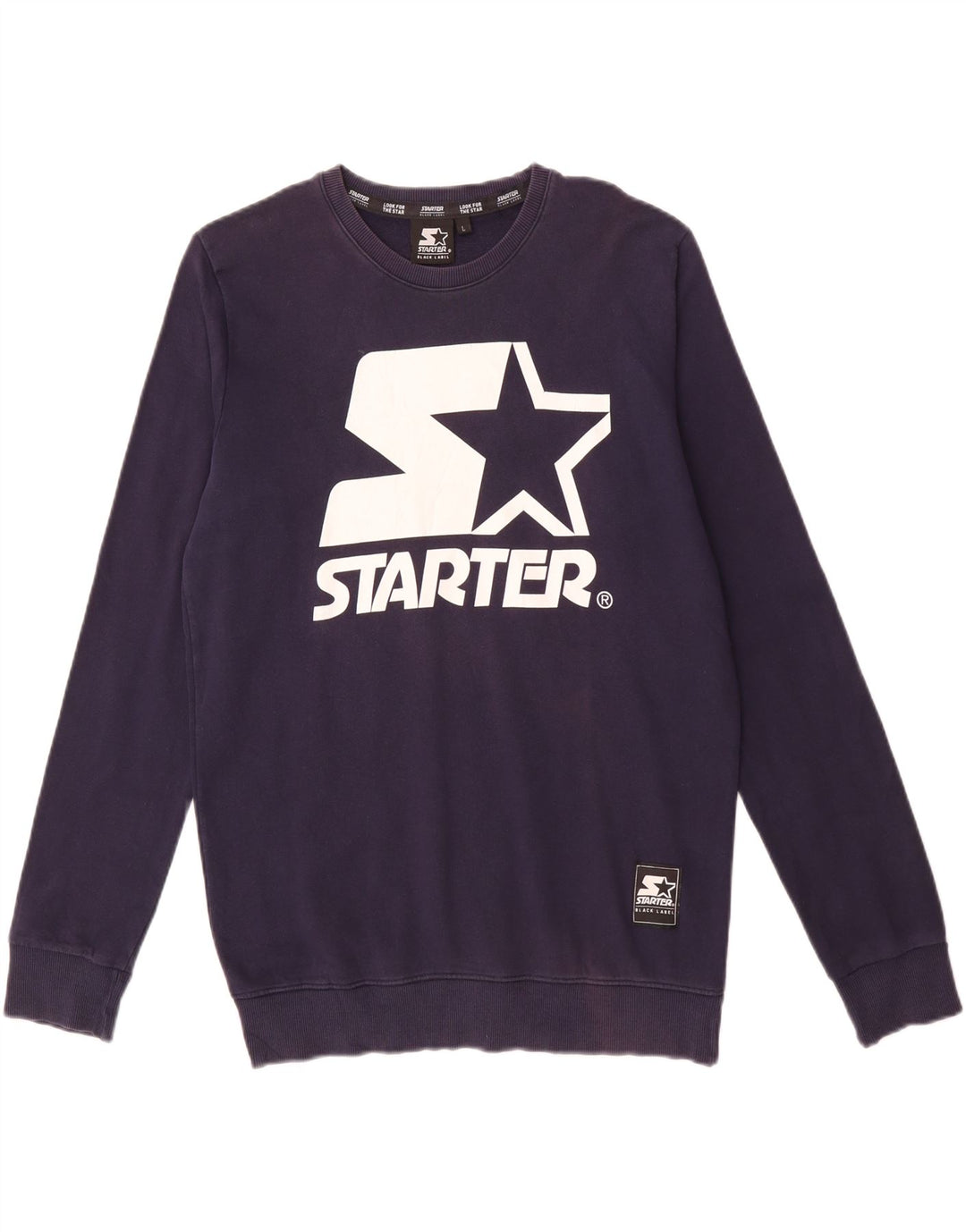 STARTER Mens Graphic Sweatshirt Jumper Large Navy Blue Cotton Vintage Starter and Second-Hand Starter from Messina Hembry 