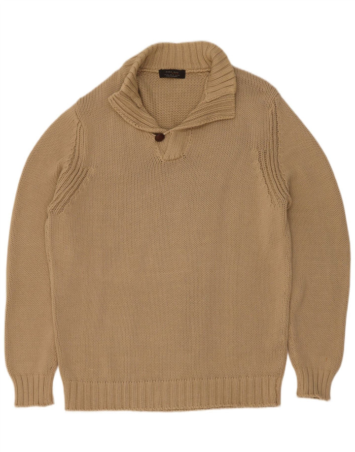 Zara Suéter masculino com gola redonda e algodão bege XL